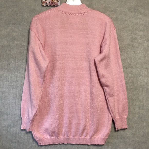 VTG Jaclyn Smith PINK SWEATER EMB SILVER & MOCK CREW TURTLENECK EMB EUC - Picture 6 of 9